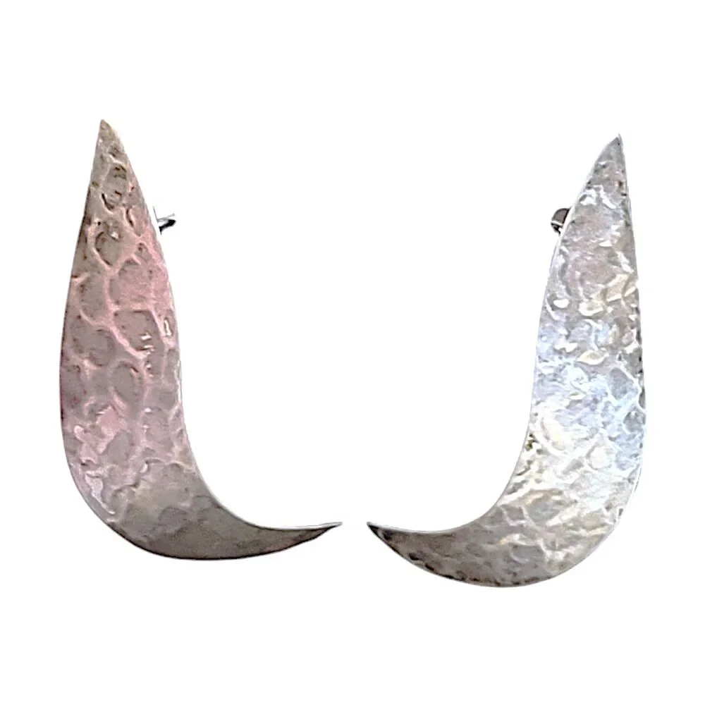 Vintage 925 Sterling Silver Hammered Curved Swirl Post Drop Earrings
